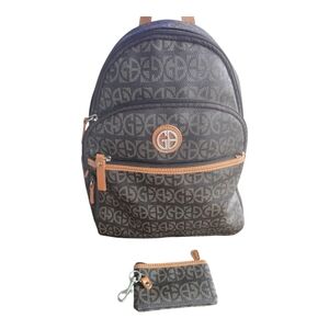 Giani Bernini Backpack Coin Pouch Set Brown Monogram Carryall Women  Rare